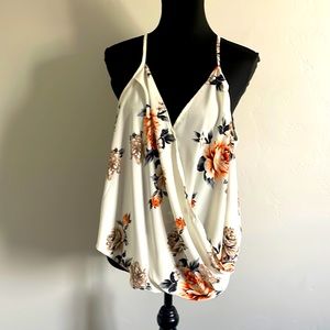 Floral cream XL layered spaghetti strap blouse